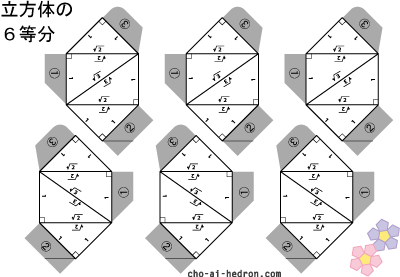 立方体の6等分の組立図 立方体の6等分の組立図